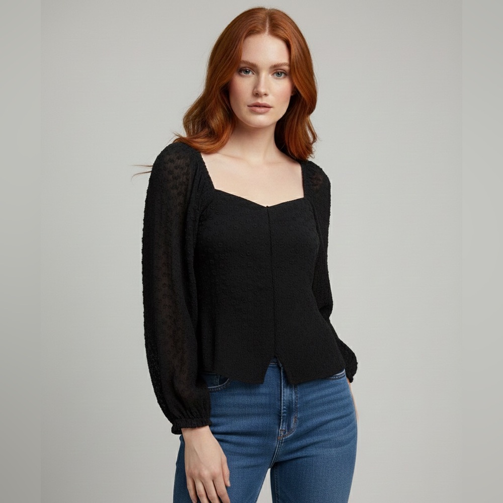 VTG Hollister size XL black lace stretch crop blouse sweetheart neckline